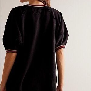We the Free It’s Official Pullover Black Short Sleeve Top with Striped Trim XL